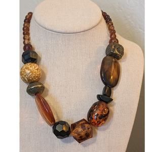 Vintage Signed You & I Chunky Amber Color Beaded Statement Necklace